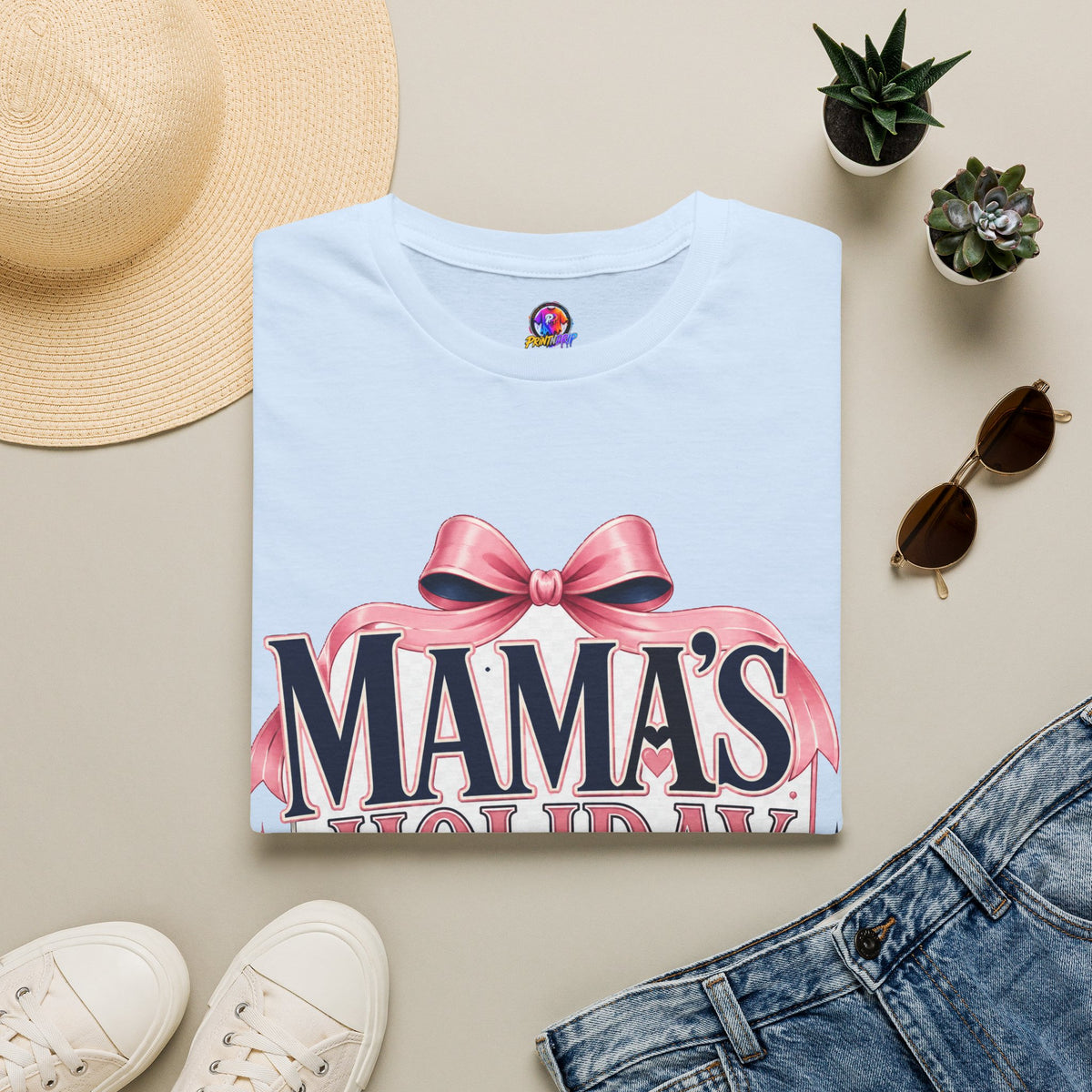 Mama's Holiday Era T-Shirt — Festive Pink Bow Christmas Tee for Moms