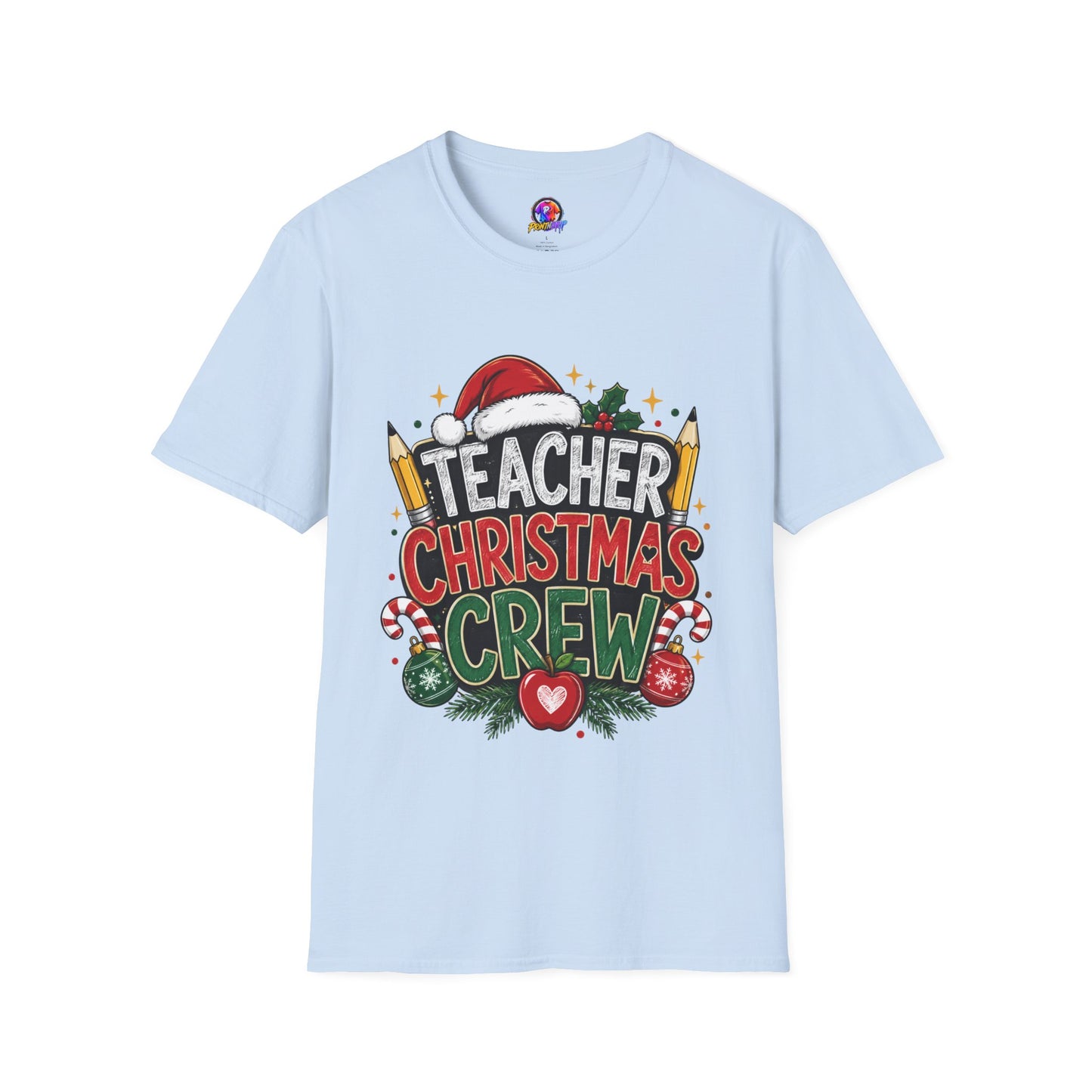 Teacher Christmas Crew T-Shirt — Holiday School Staff Tee with Santa Hat & Pencils