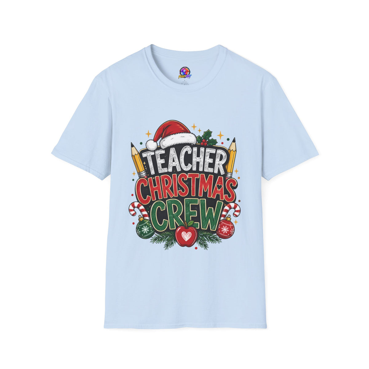 Teacher Christmas Crew T-Shirt — Holiday School Staff Tee with Santa Hat & Pencils