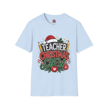 Teacher Christmas Crew T-Shirt — Holiday School Staff Tee with Santa Hat & Pencils