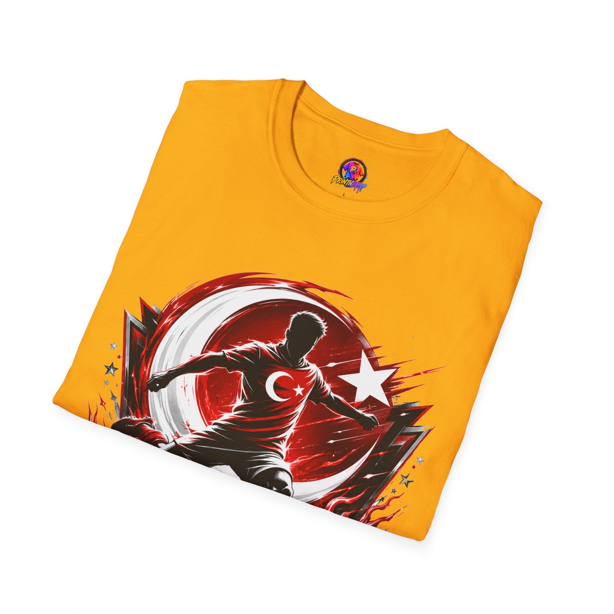 Turkey Crimson Flame Soccer T-Shirt — Turkish Crescent & Star Football Fan Tee