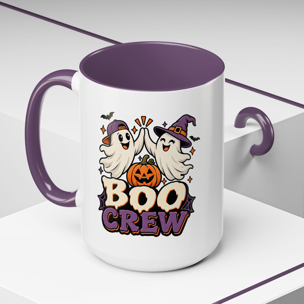 Boo Crew Halloween Accent Coffee Mug — Cute Ghosts & Jack-O'-Lantern Design (11/15 oz)