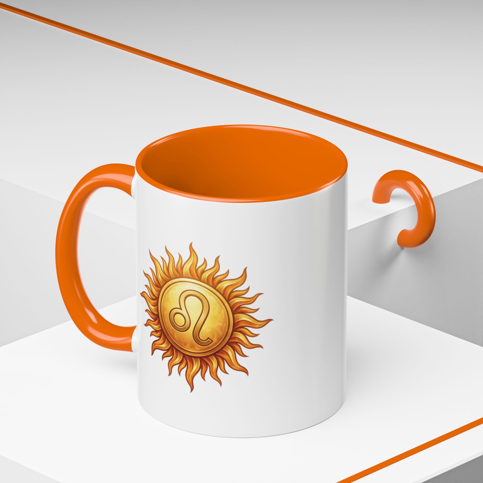 Leo Zodiac Sun Coffee Mug — Astrology Gift, Bold Sun & Leo Symbol Accent Mug