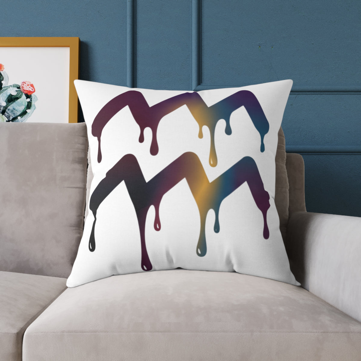 Aquarius Zodiac Dripping Rainbow Chevron Pillow — Colorful Geometric Throw Pillow