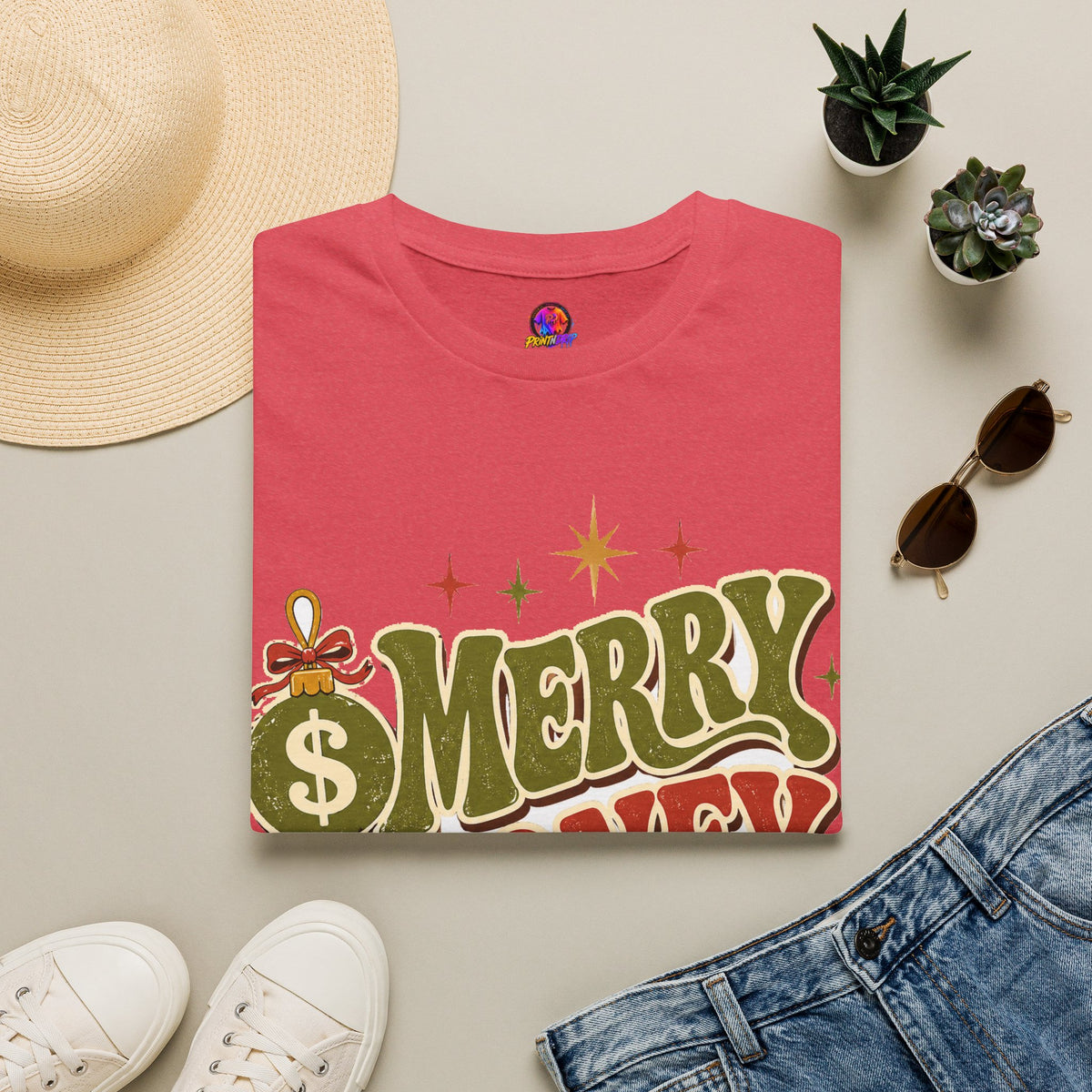 Merry Money Mood T‑Shirt — Retro Holiday Graphic Tee