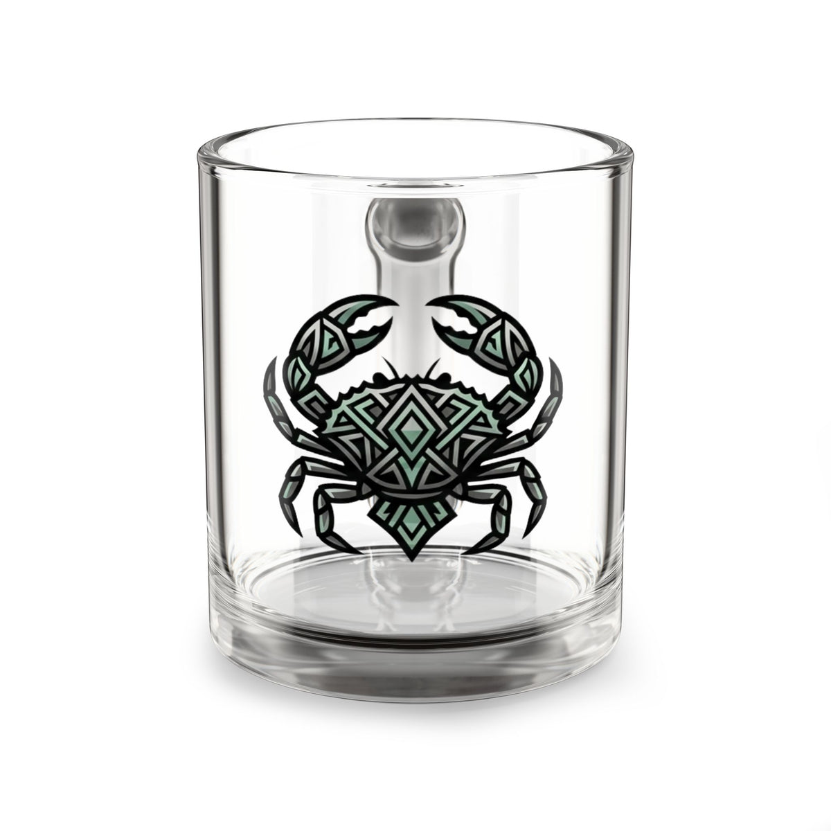 Cancer 10oz Glass Mug — Geometric Crab Design | Coastal Nautical Coffee Cup