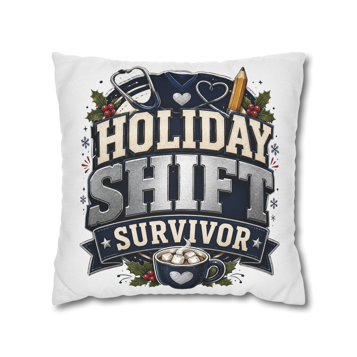 Holiday Shift Survivor Pillowcase Modern Day Christmas  — Nurse & Healthcare Worker Christmas Gift