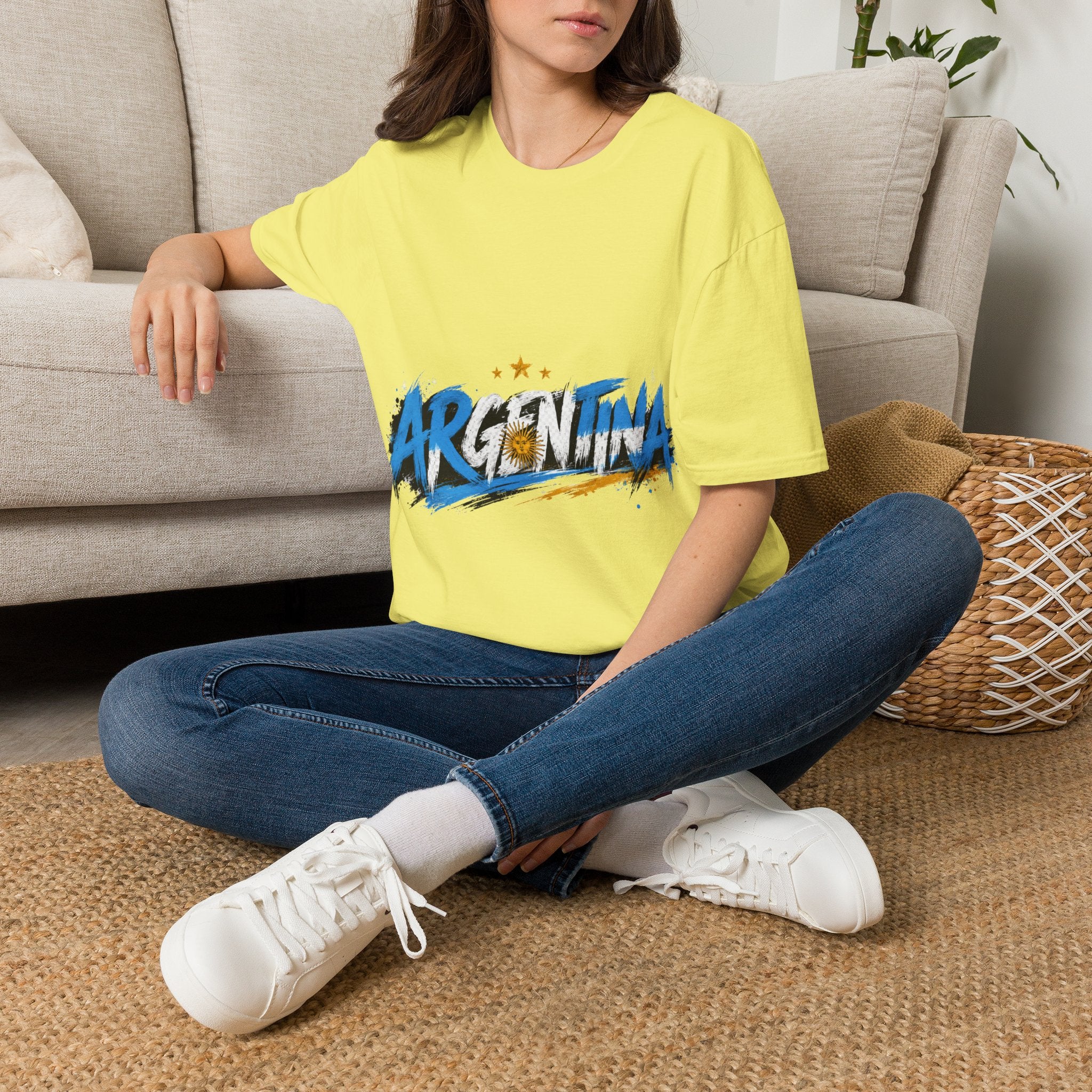 Argentina Graffiti T-Shirt — Soccer Fan Tee with Three Stars & Sun Emblem