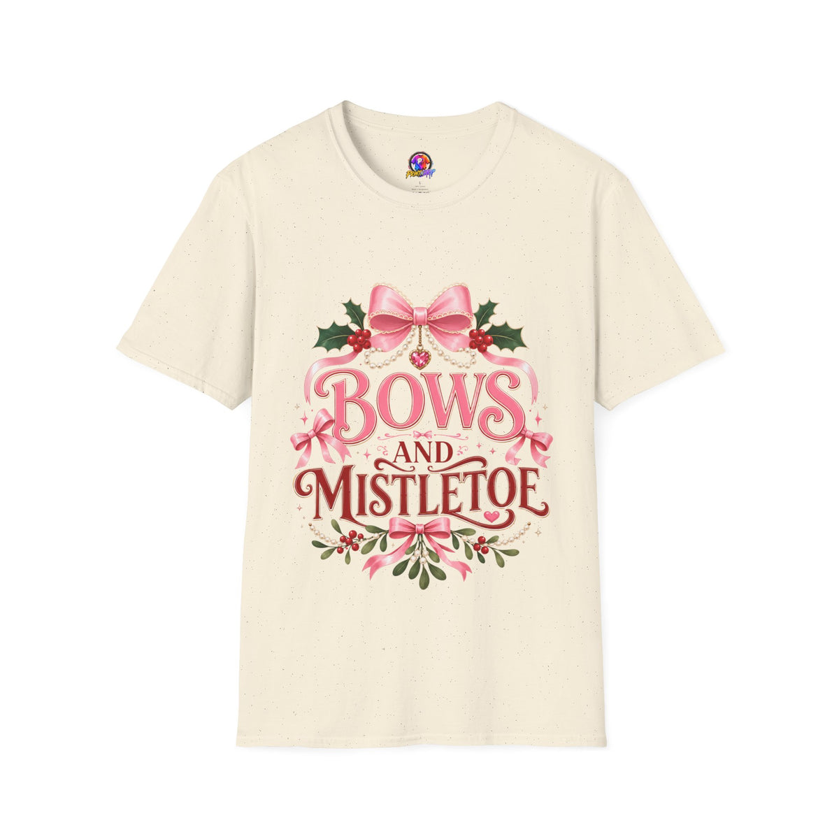 Bows and Mistletoe T-Shirt — Pink Holiday Bow Christmas Tee