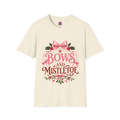 Bows and Mistletoe T-Shirt — Pink Holiday Bow Christmas Tee