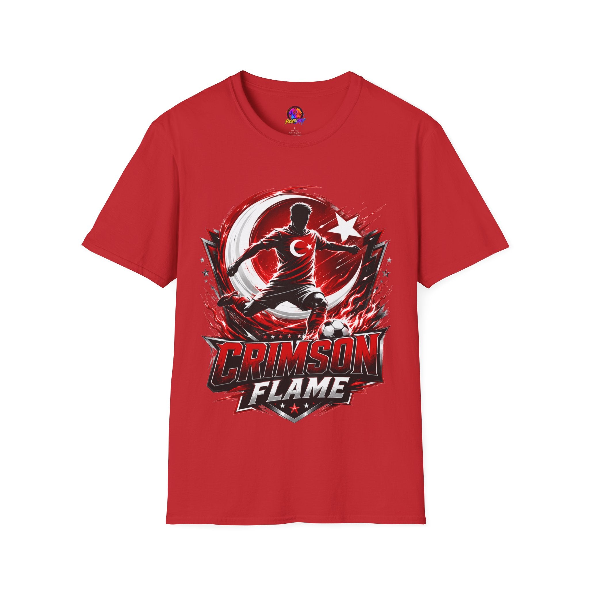 Turkey Crimson Flame Soccer T-Shirt — Turkish Crescent & Star Football Fan Tee