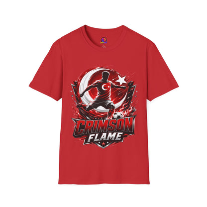 Turkey Crimson Flame Soccer T-Shirt — Turkish Crescent & Star Football Fan Tee