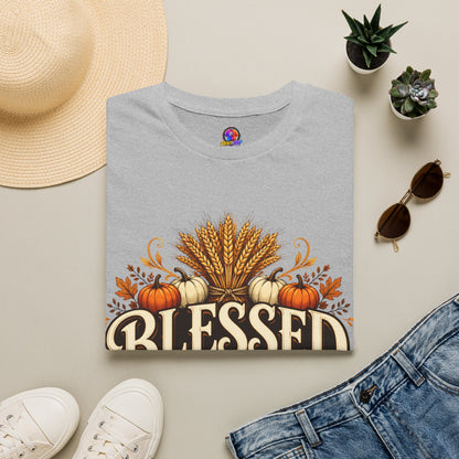 Blessed Beyond Measure T-Shirt — Fall Harvest Pumpkin & Wheat Tee