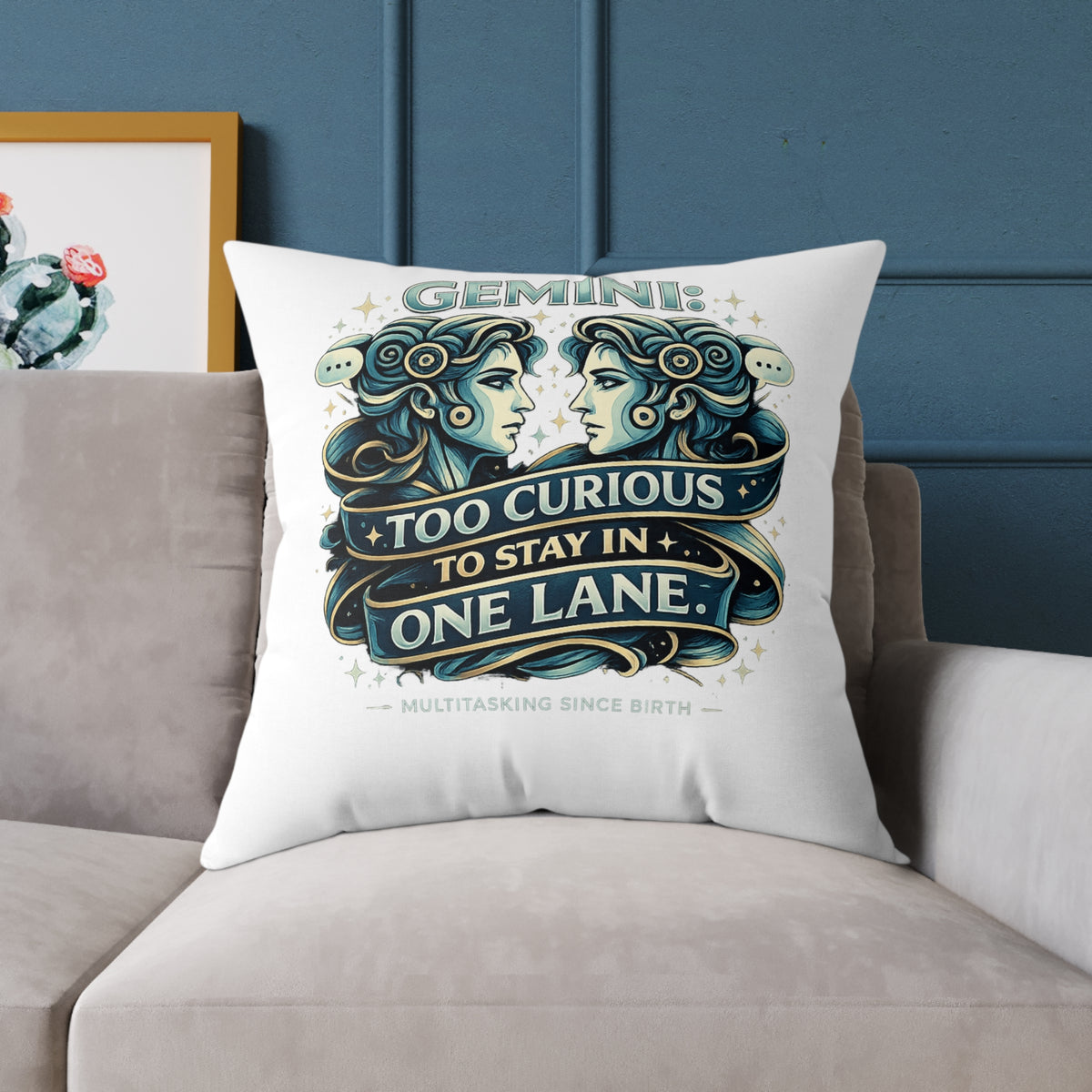 Gemini Zodiac Too Curious Square Poly Canvas Pillow