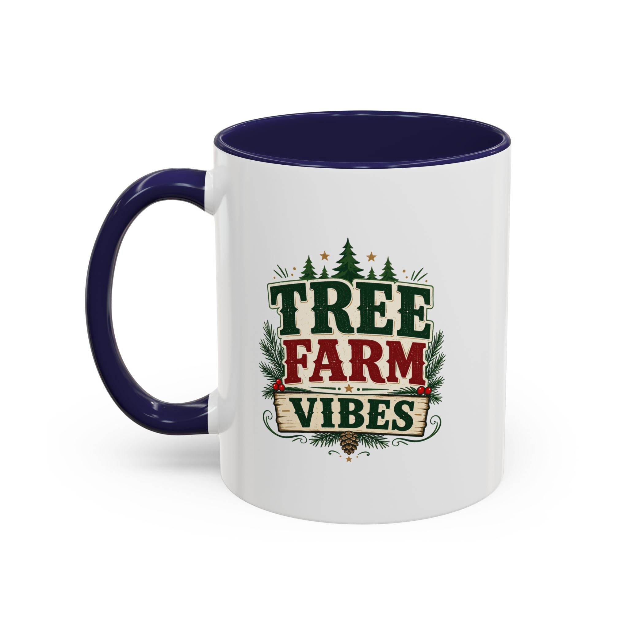 Tree Farm Vibes Accent Coffee Mug — Rustic Christmas Holiday Coffee Cup