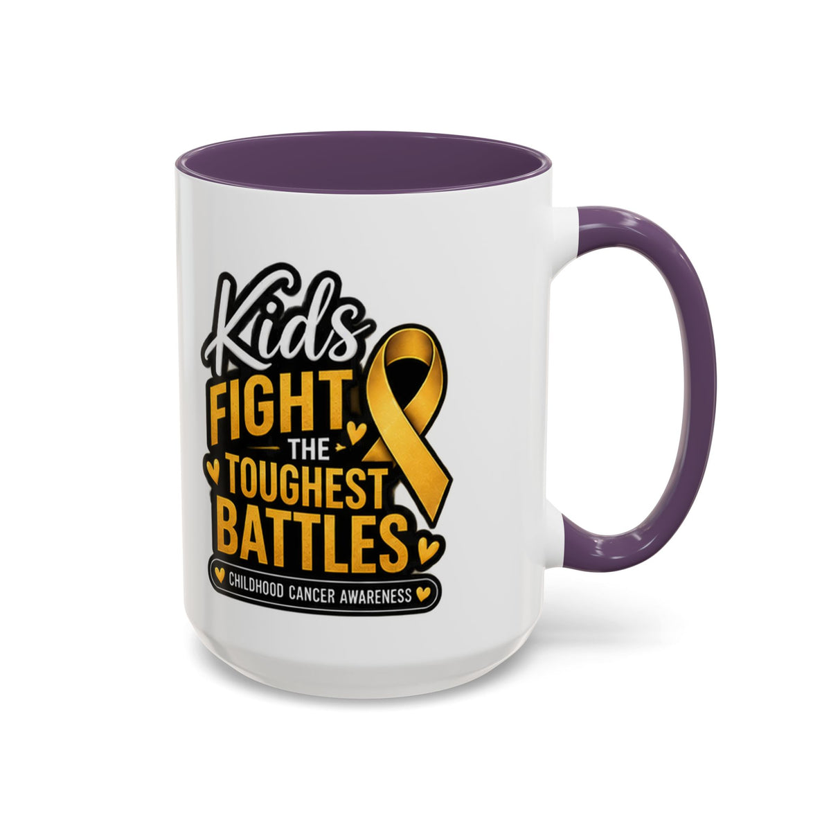 Childhood Cancer Awareness Accent Coffee Mug - "Kids Fight the Toughest Battles" (11/15oz)
