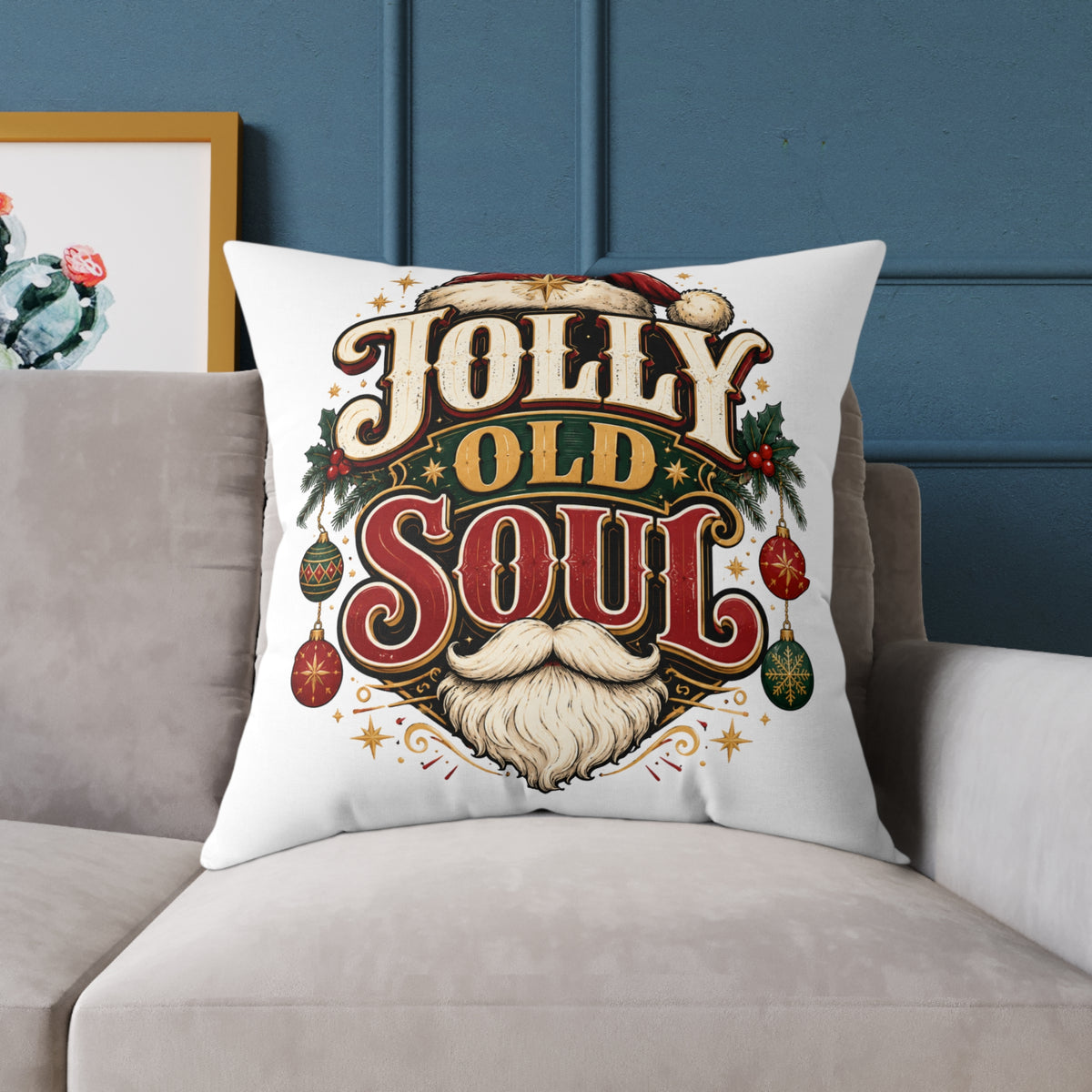 Christmas Holiday Pillow — "Jolly Old Soul" Christmas Decorative Throw Pillow