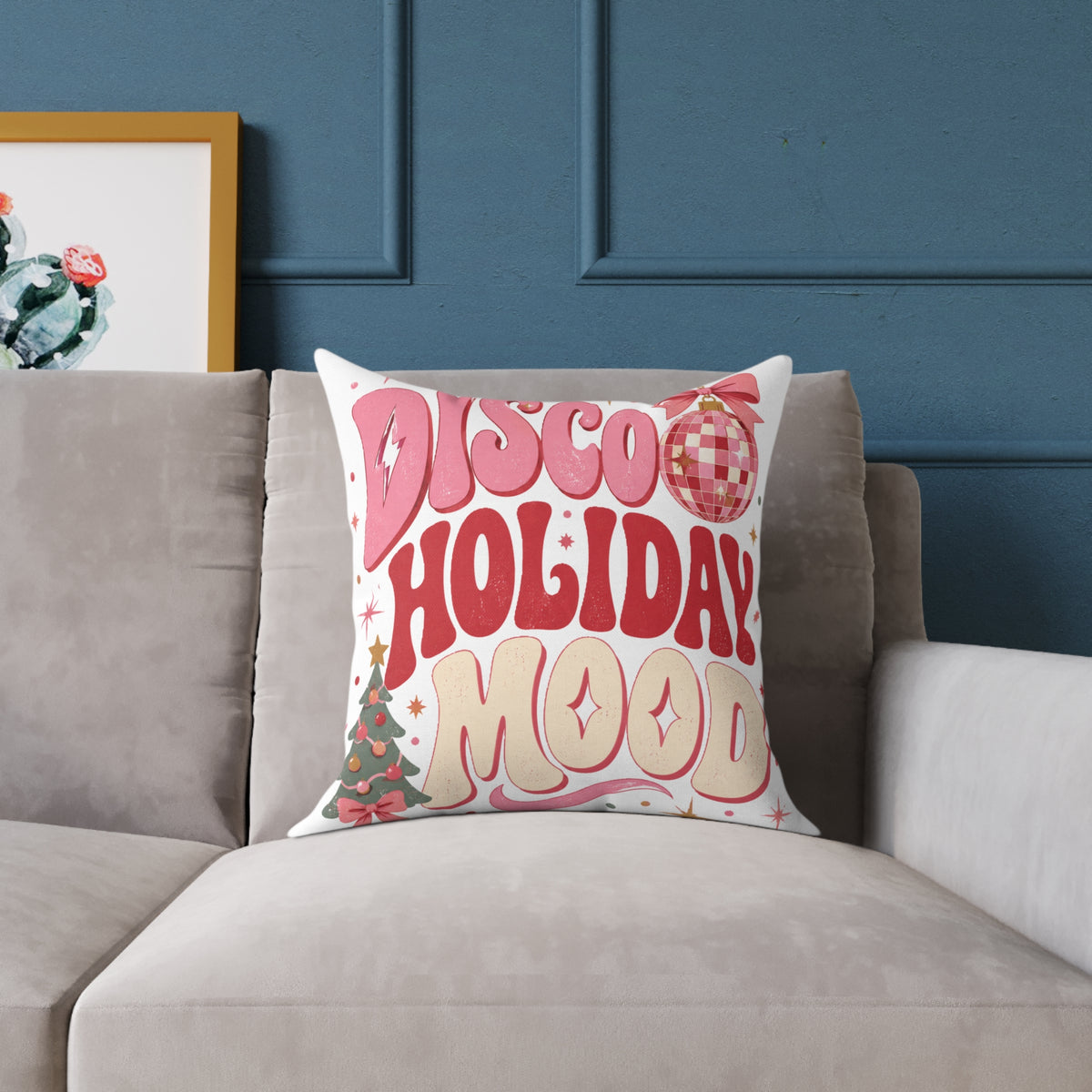 Modern Day Christmas Disco Holiday Mood Square Poly Canvas Pillow
