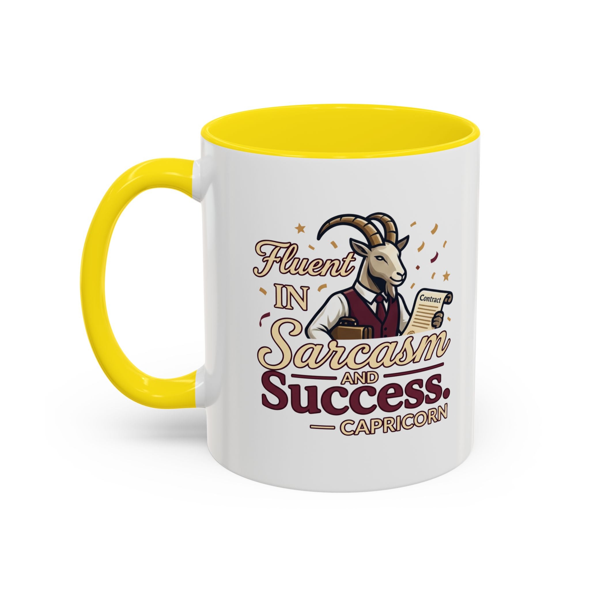 Capricorn Coffee Mug — "Fluent in Sarcasm and Success" Accent Mug