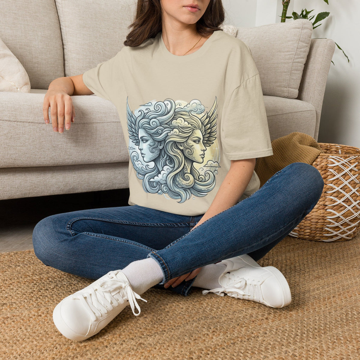 Mythic Moon & Sun Faces T-Shirt — Celestial Duality Graphic Tee