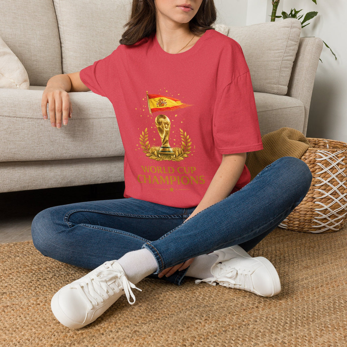 Spain World Cup Champions T-Shirt — Spanish Flag & Trophy Soccer Tee