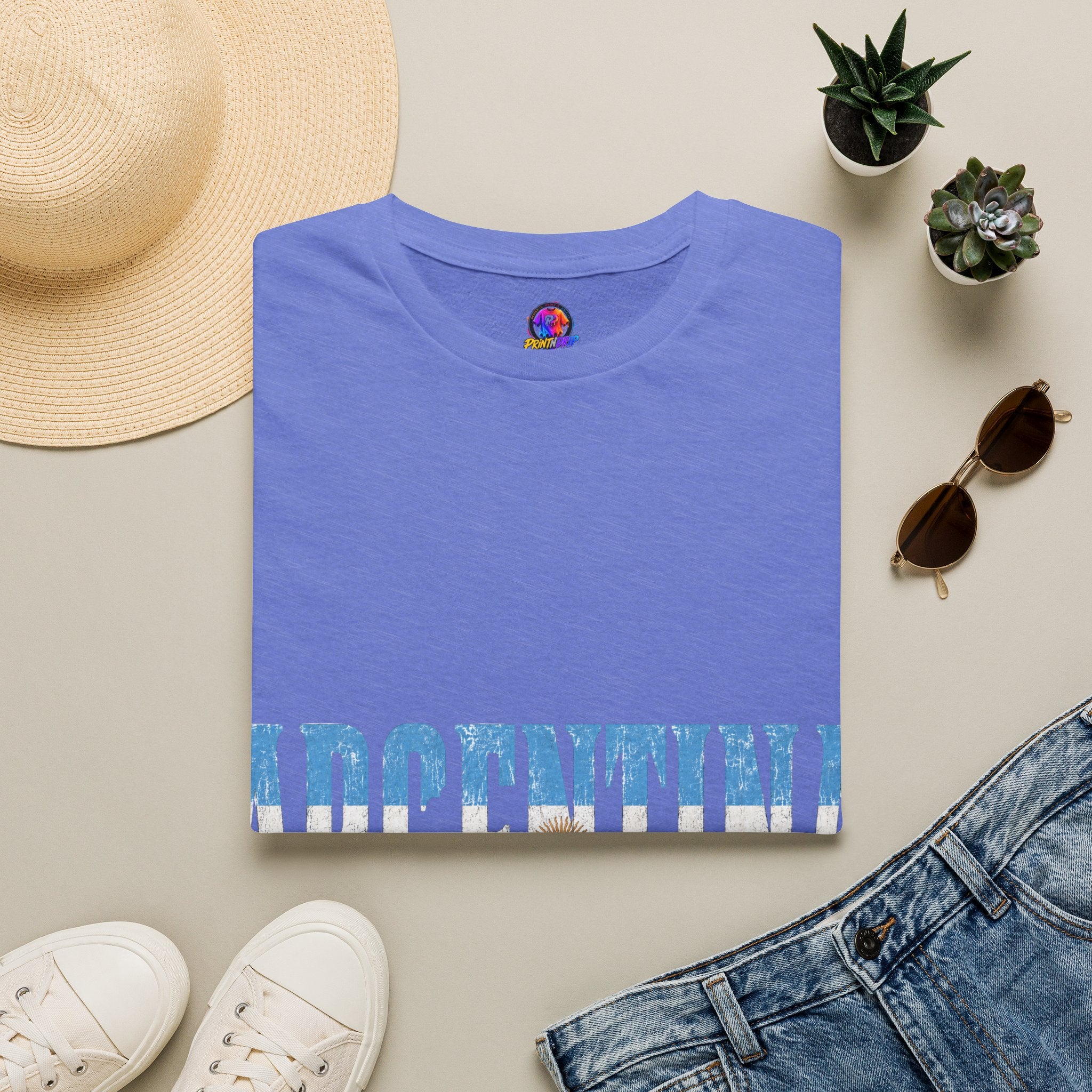 Argentina Beach Vibes T-Shirt — Distressed Blue "ARGENTINA" Graphic