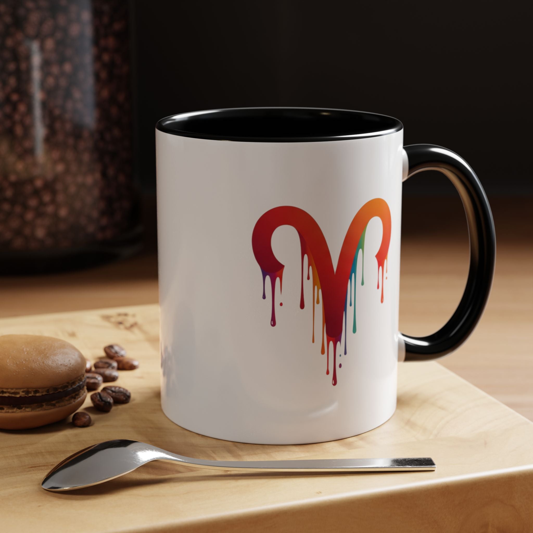 Rainbow Drip Heart Coffee Mug — Colorful Art Accent Mug