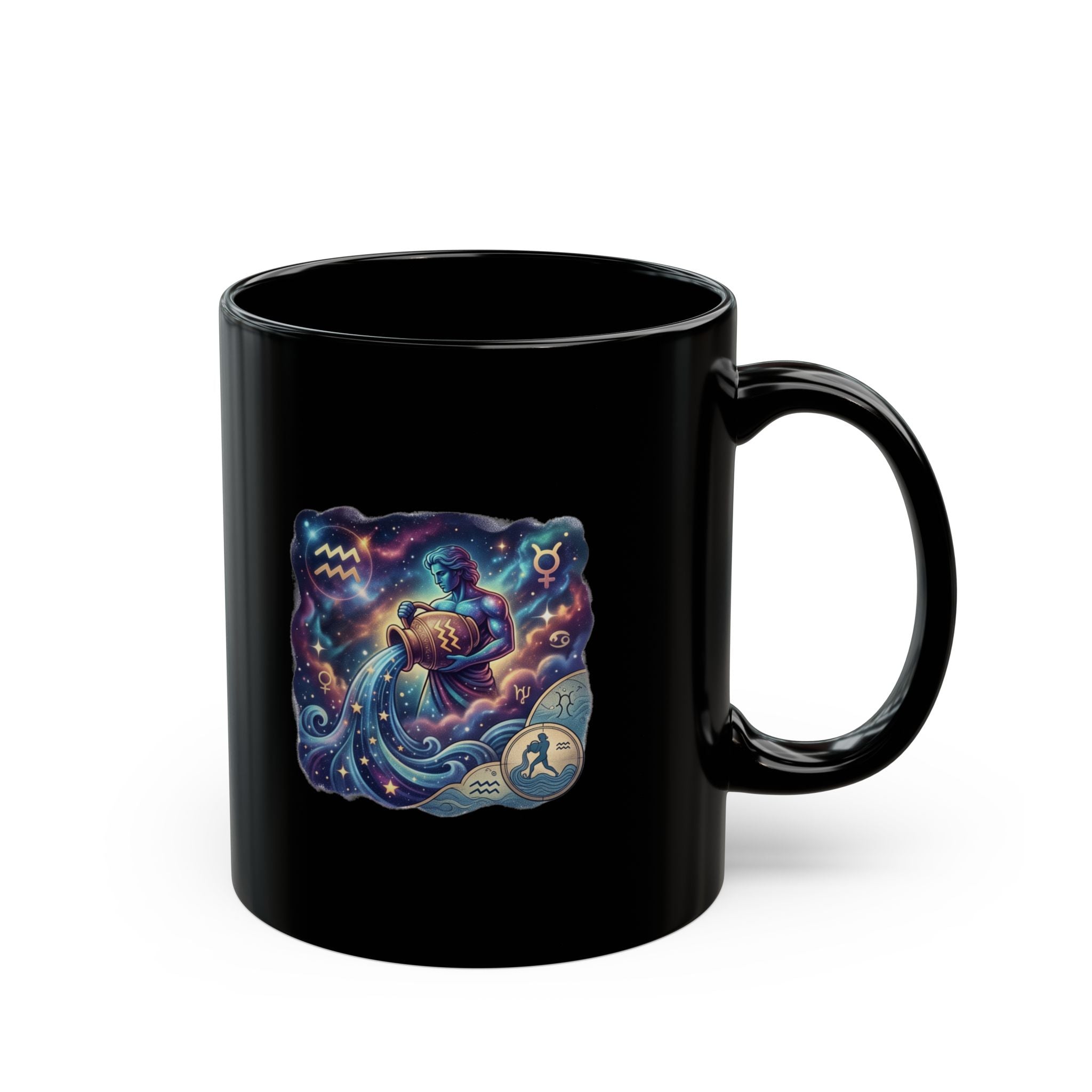 Zodiac Aquarius Black Coffee Mug — Celestial Astrology Art