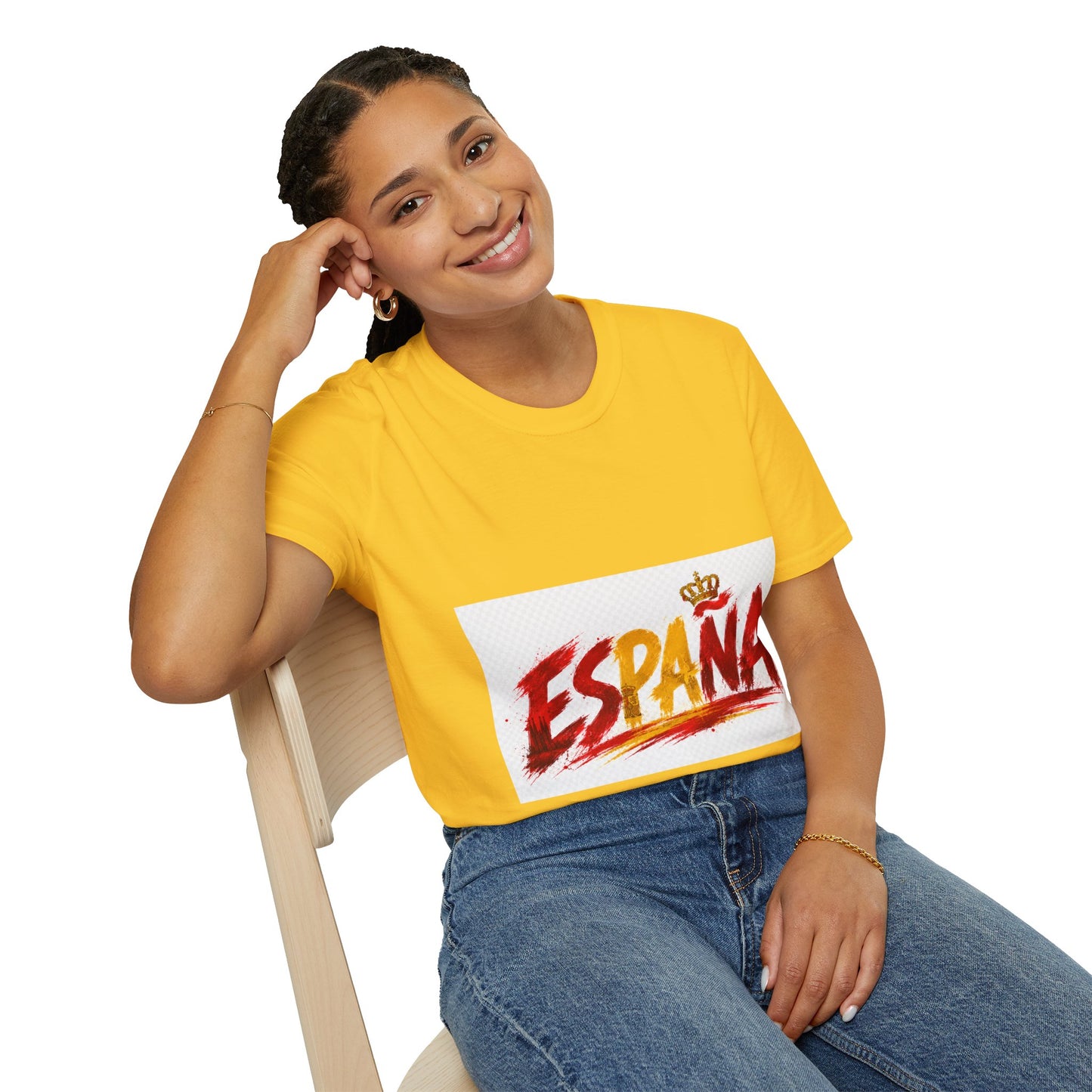 Spain  Graphic T-Shirt — Spanish Flag Brushstroke Design with Crown
