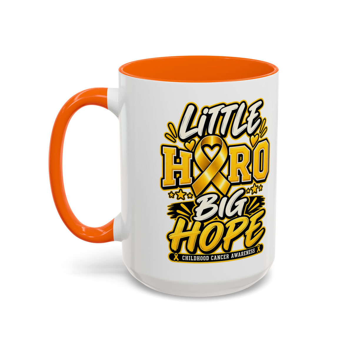 Little Hero Big Hope Coffee Mug — Childhood Cancer Awareness Accent Mug (11/15 oz)