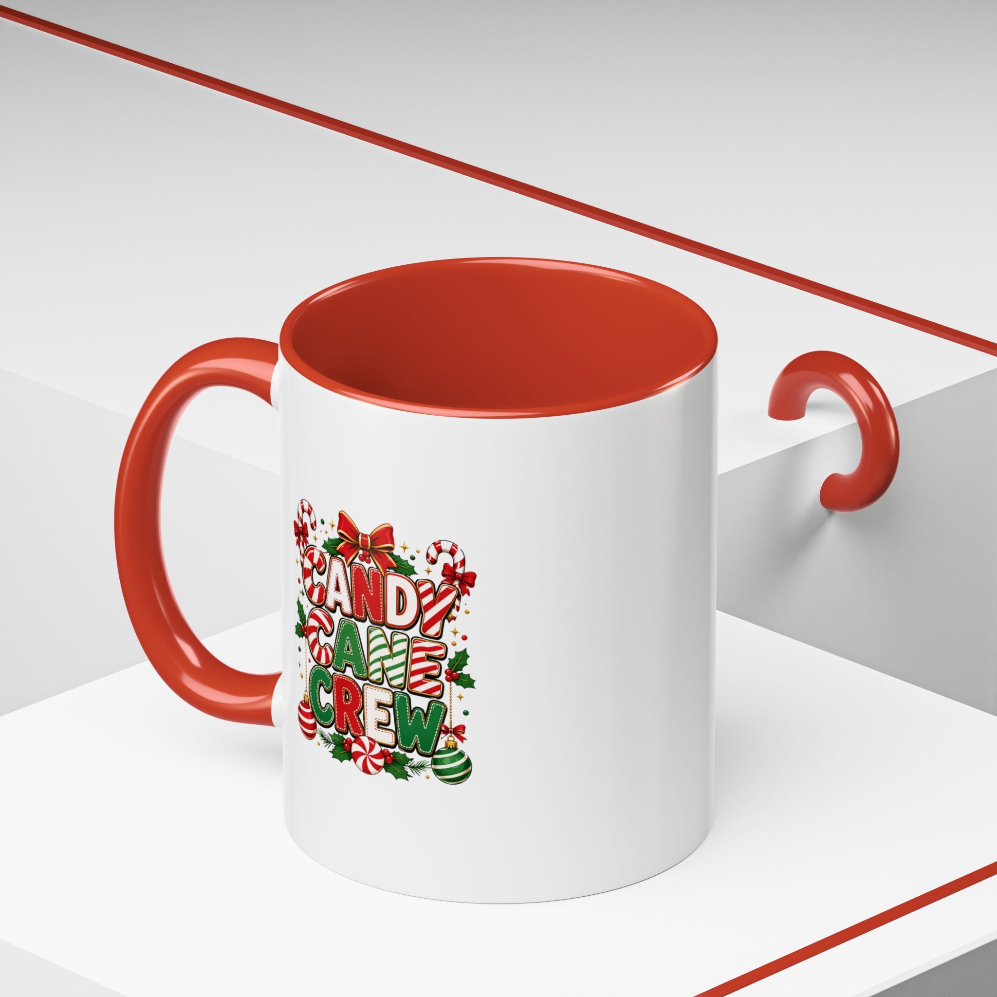Candy Cane Crew Accent Coffee Mug — Christmas Holiday Hot Cocoa Cup