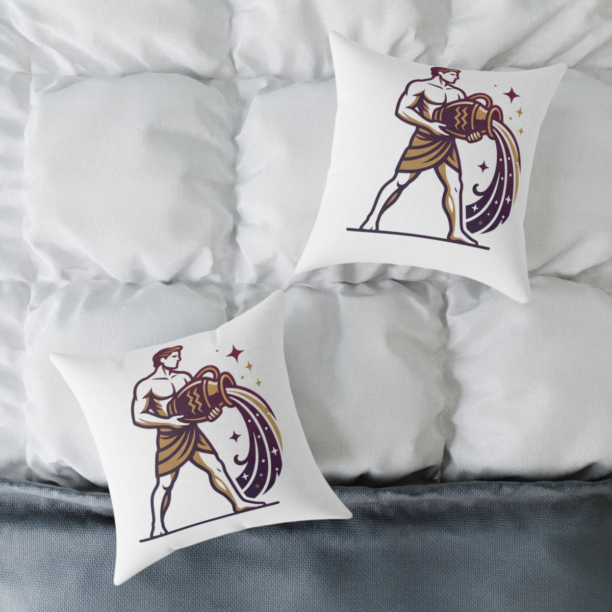 Aquarius Zodiac Pillow — Water Bearer Horoscope Accent Cushion