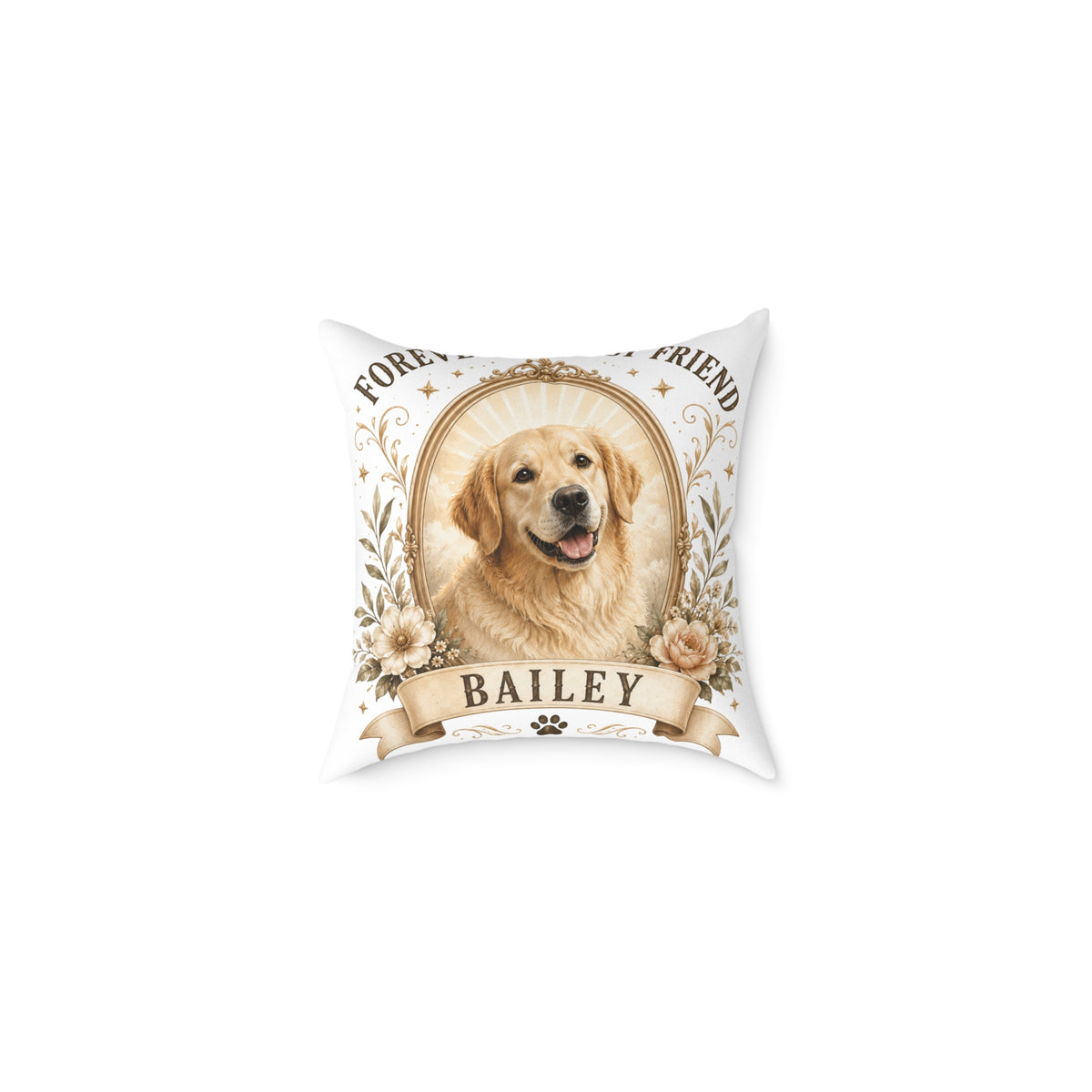Pet Memorial Pillow Milo Bailey Dog Dad Mom— Personalized "Bailey" Golden Retriever Tribute Square Pillow