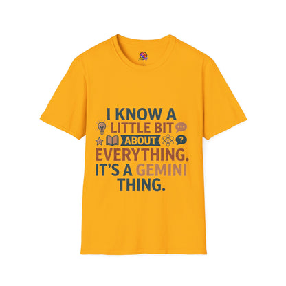 Gemini Funny Horoscope T‑Shirt — "I Know A Little Bit About Everything, It's A Gemini Thing"