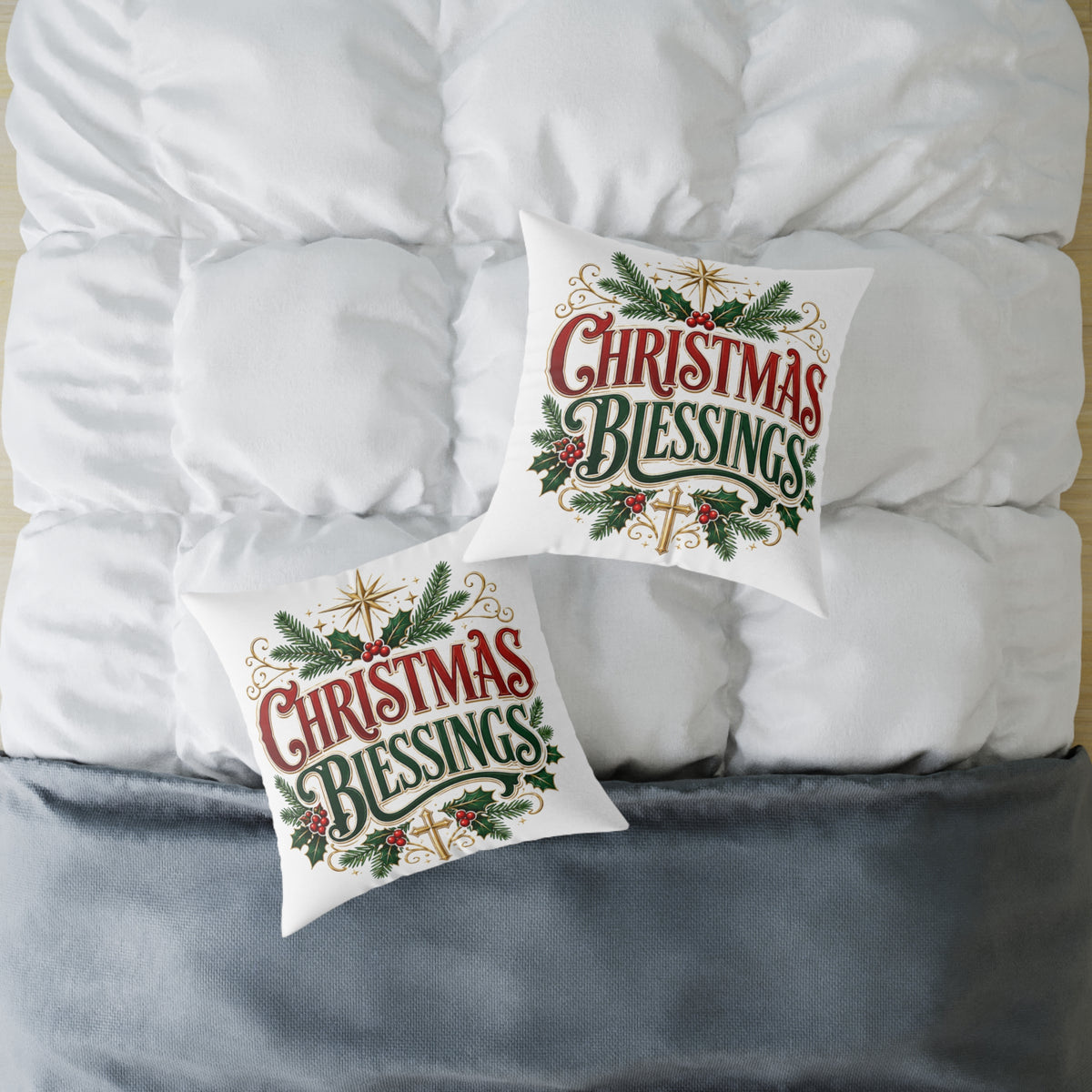 Christmas Blessings Square Poly Canvas Pillow
