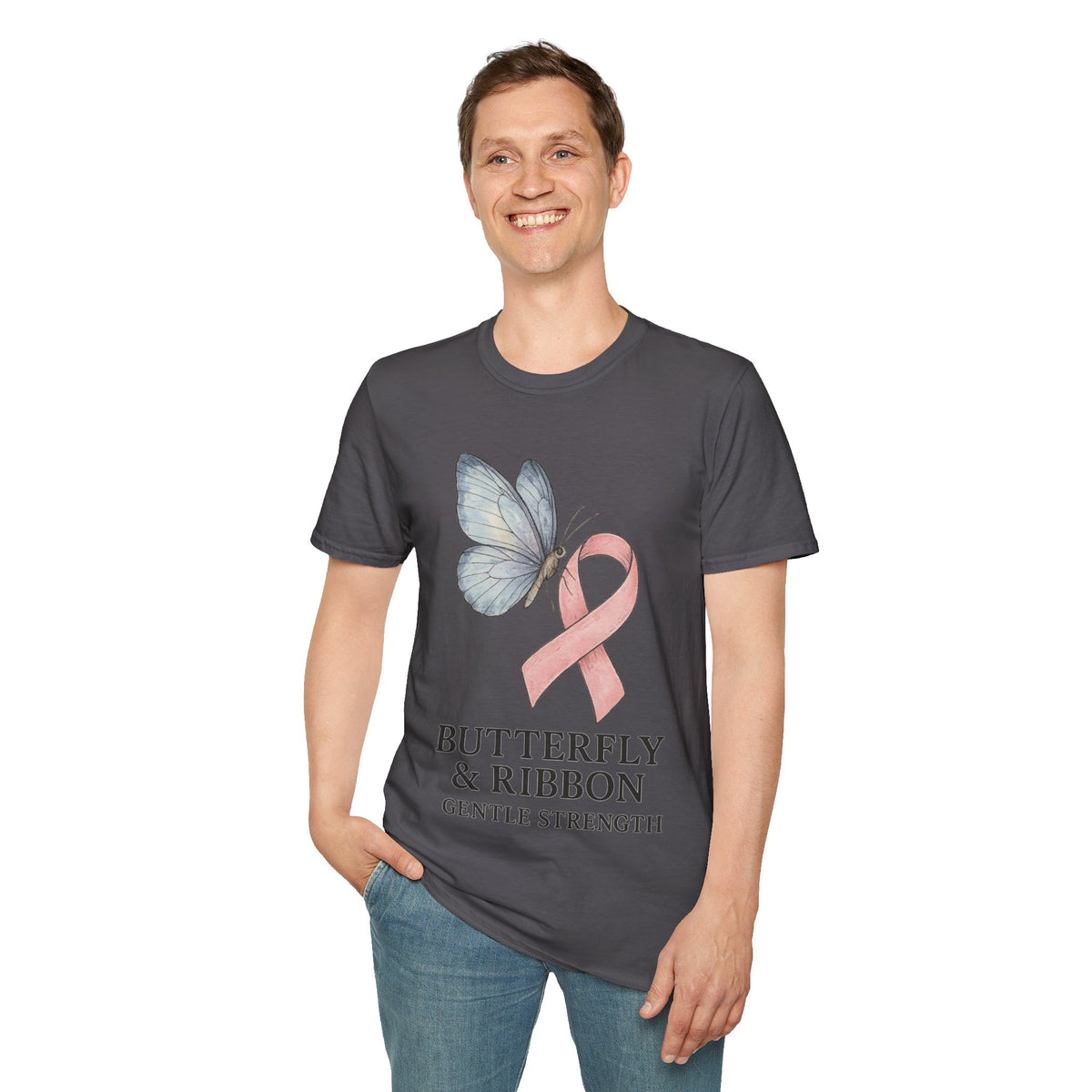 Butterfly and Ribbon Gentle Strength Graphic Tee, Pink Ribbon Breast Cancer T-Shirt - Trending Now - September 2026