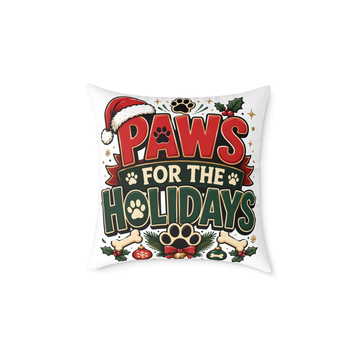 Christmas Paws for the Holidays Square Pillow — Festive Pet Christmas Decor