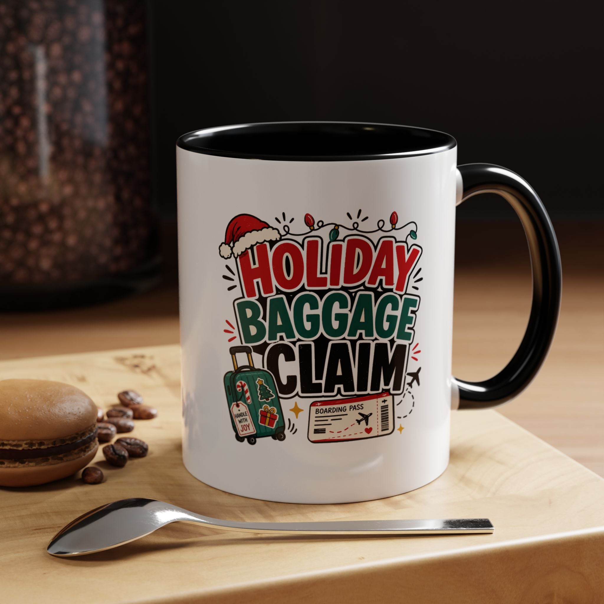 Modern Day Christmas Holiday Baggage Claim Coffee Mug — Funny Christmas Travel Gift (11/15oz)