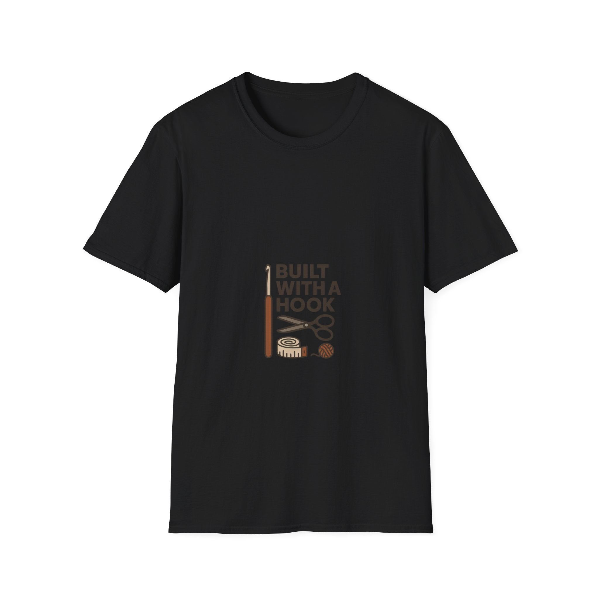 "Built With A Hook" Funny Crochet Graphic Tee - Minimalist Yarn Maker Crafting White T-Shirt - Trending Now - September 2026