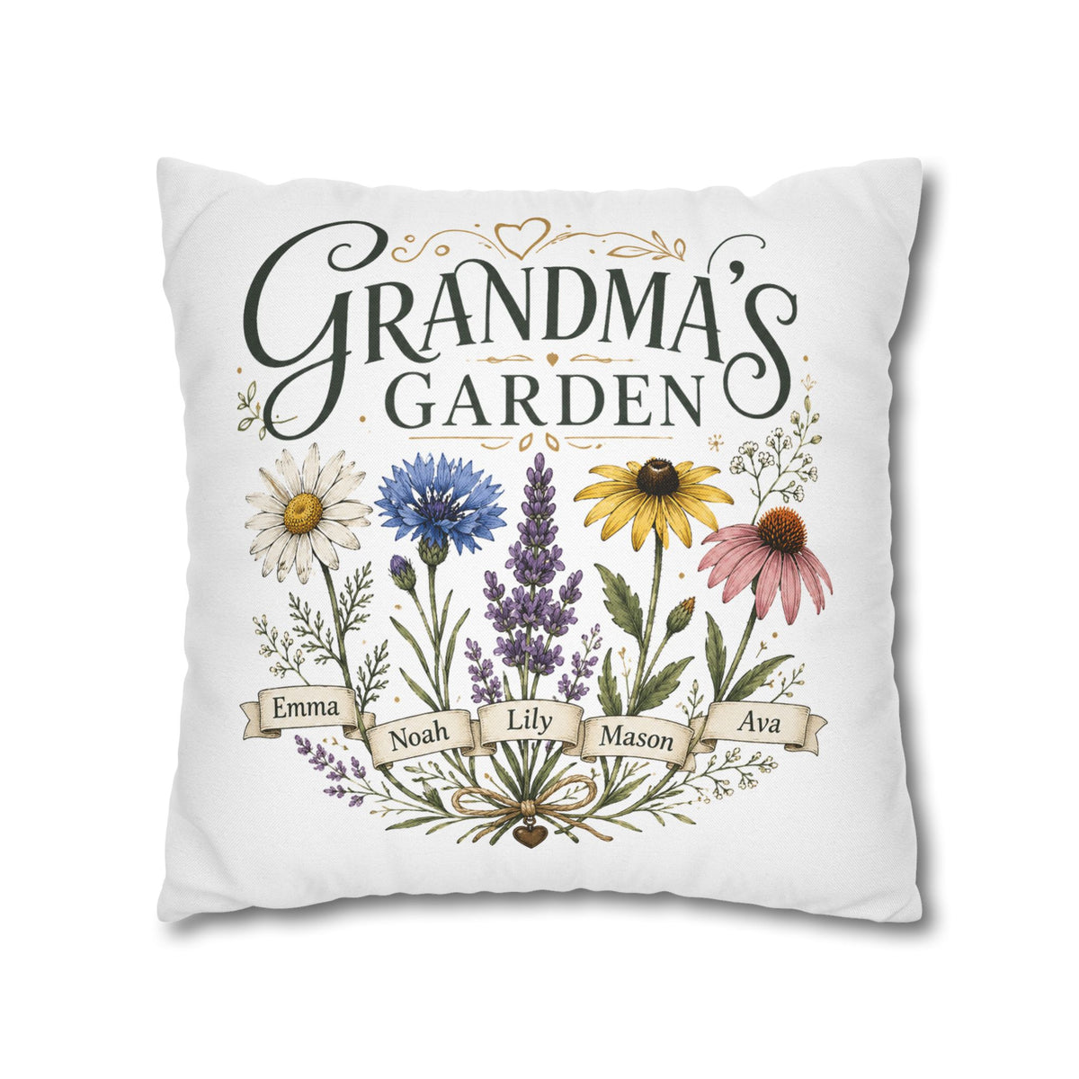 Grandma’s Garden Floral Pillowcase Milo Bailey Dog Dad Mom — Personalized Names Decorative Throw Pillow