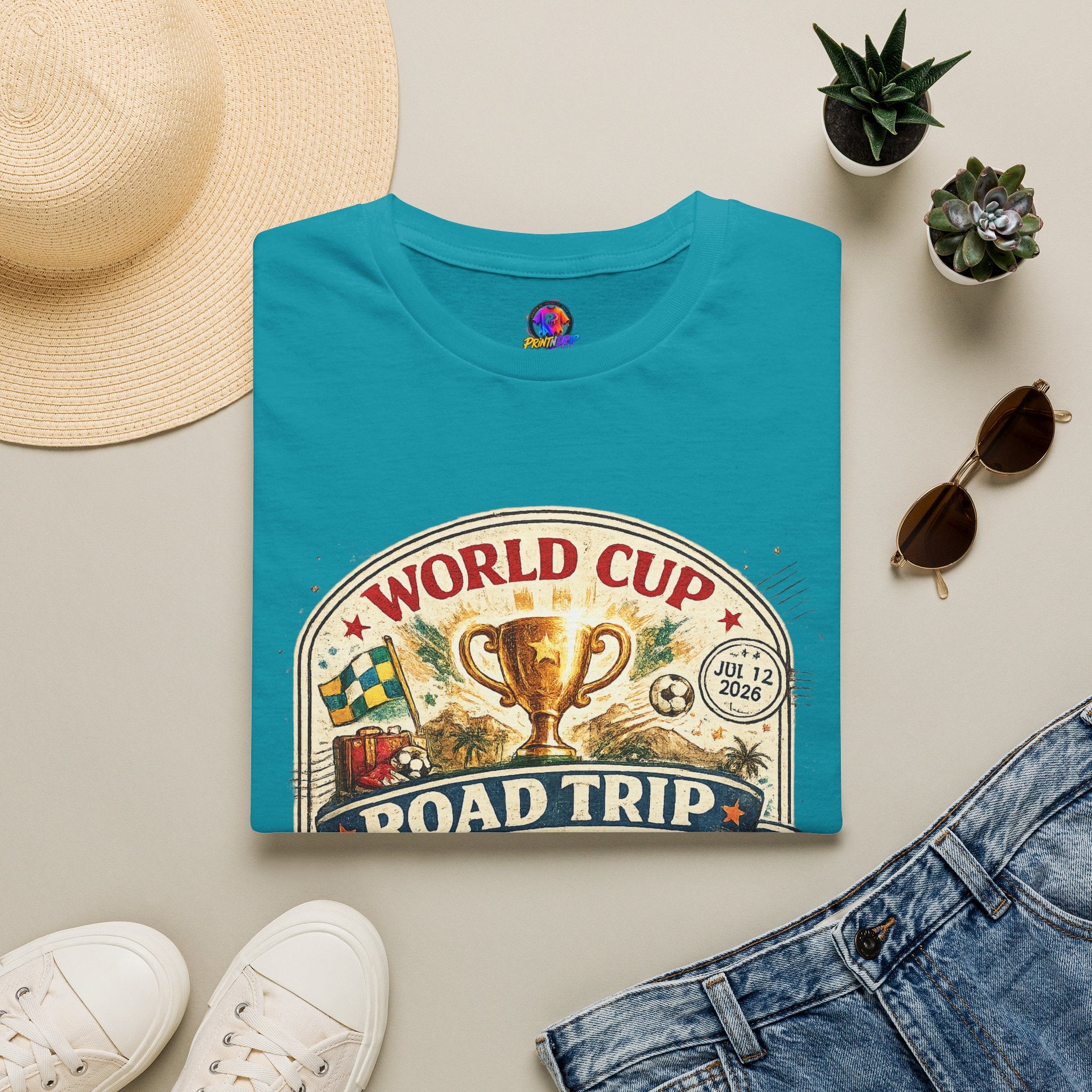 World Cup Road Trip T-Shirt — Vintage Soccer Trophy Design