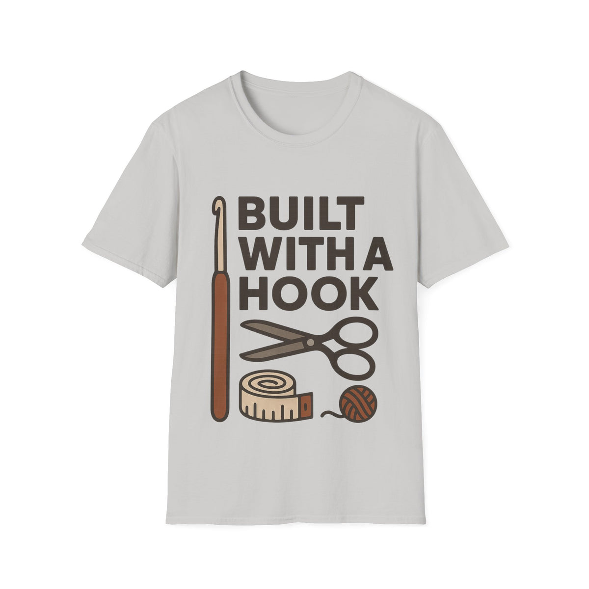 "Built With A Hook" Funny Crochet Graphic Tee - Minimalist Yarn Maker Crafting White T-Shirt - Trending Now - September 2026