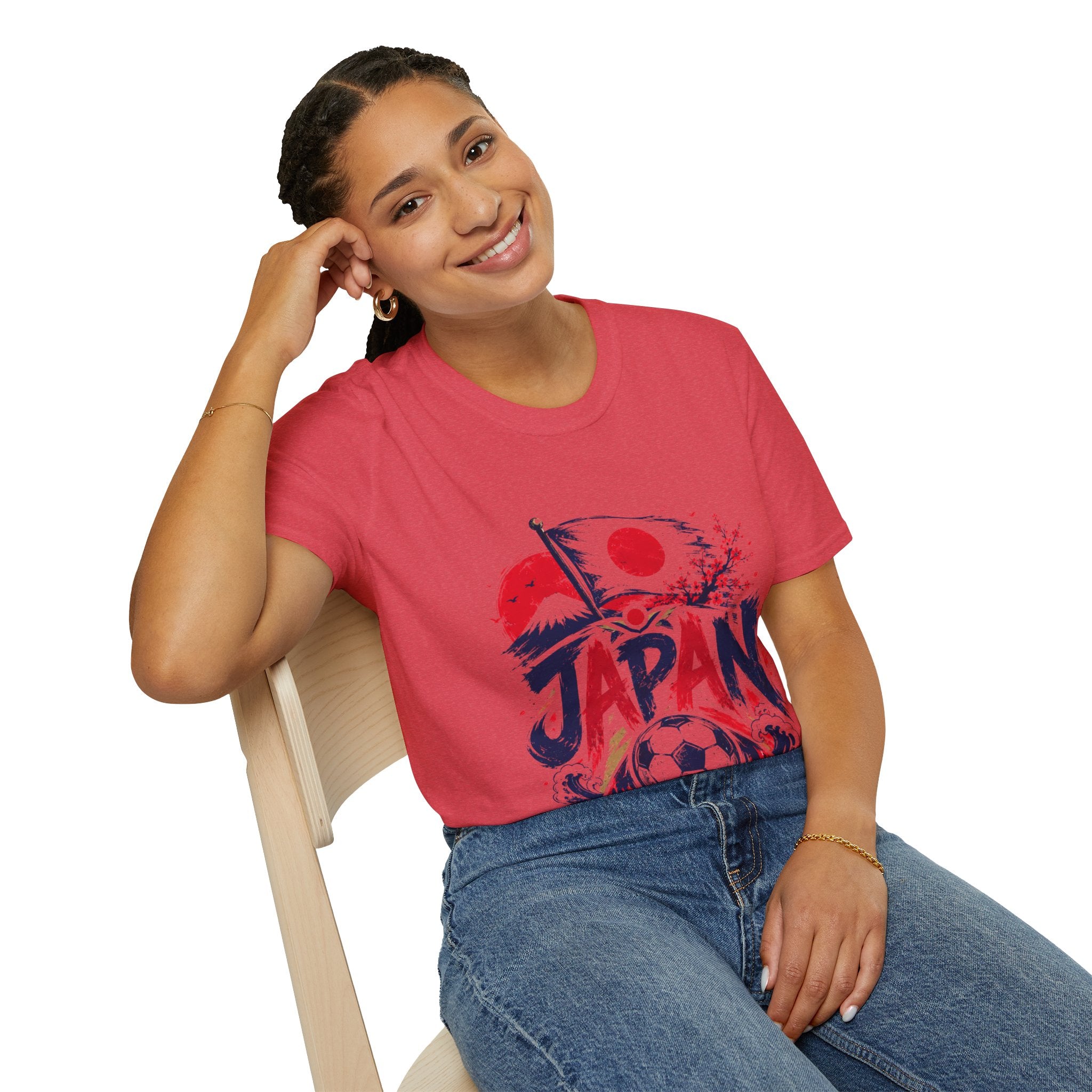 Japan Soccer T-Shirt — Japanese Flag & Cherry Blossom Football Graphic
