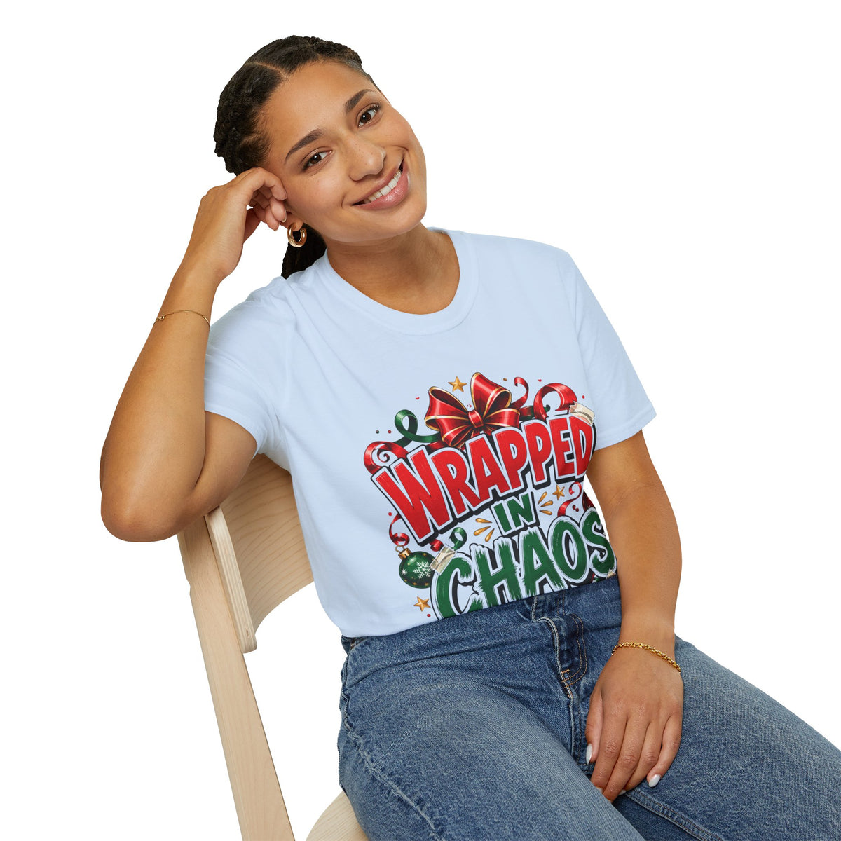 T-Shirt — "Wrapped in Chaos" Holiday Graphic Tee