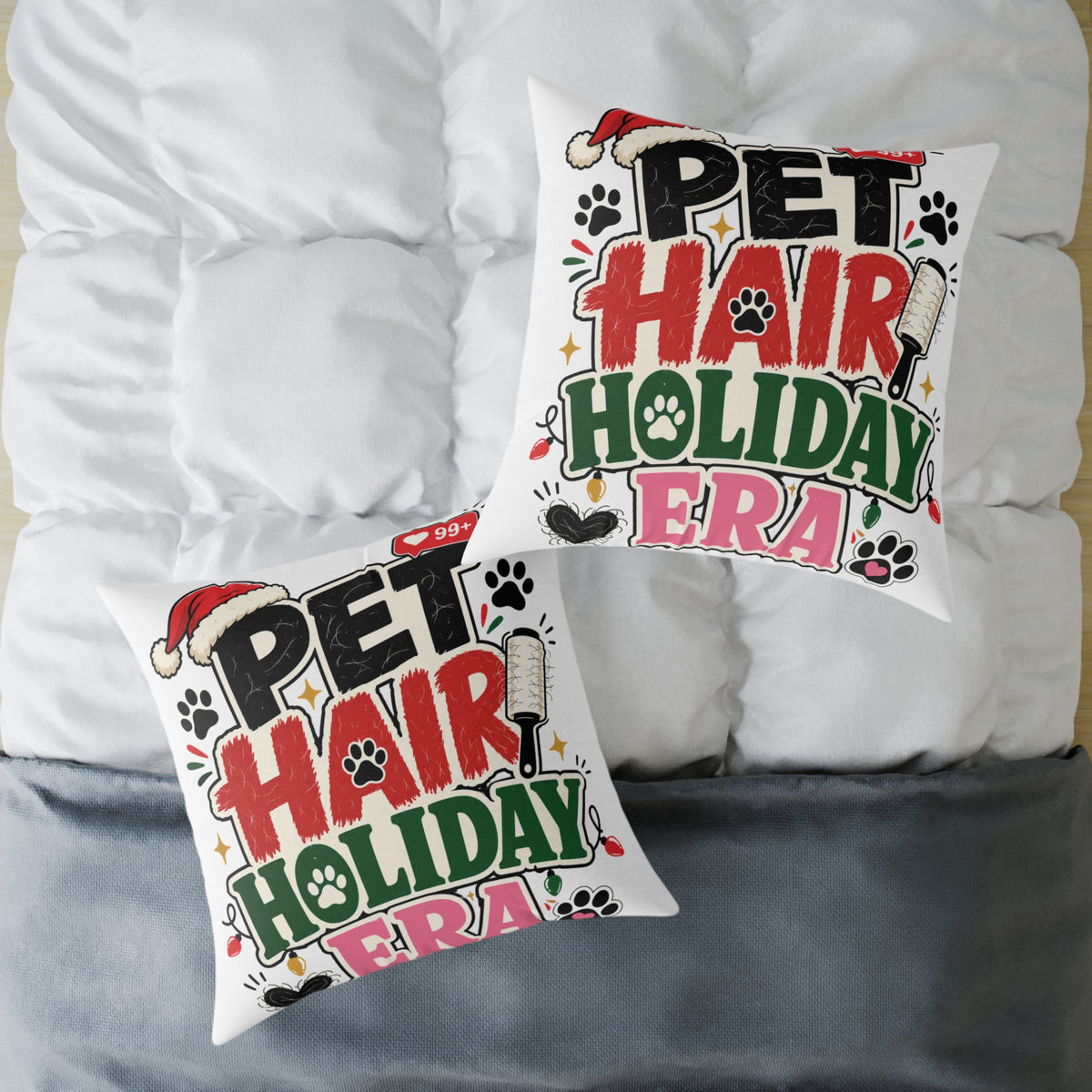 Modern Day Christmas Pet Hair Holiday Pillow