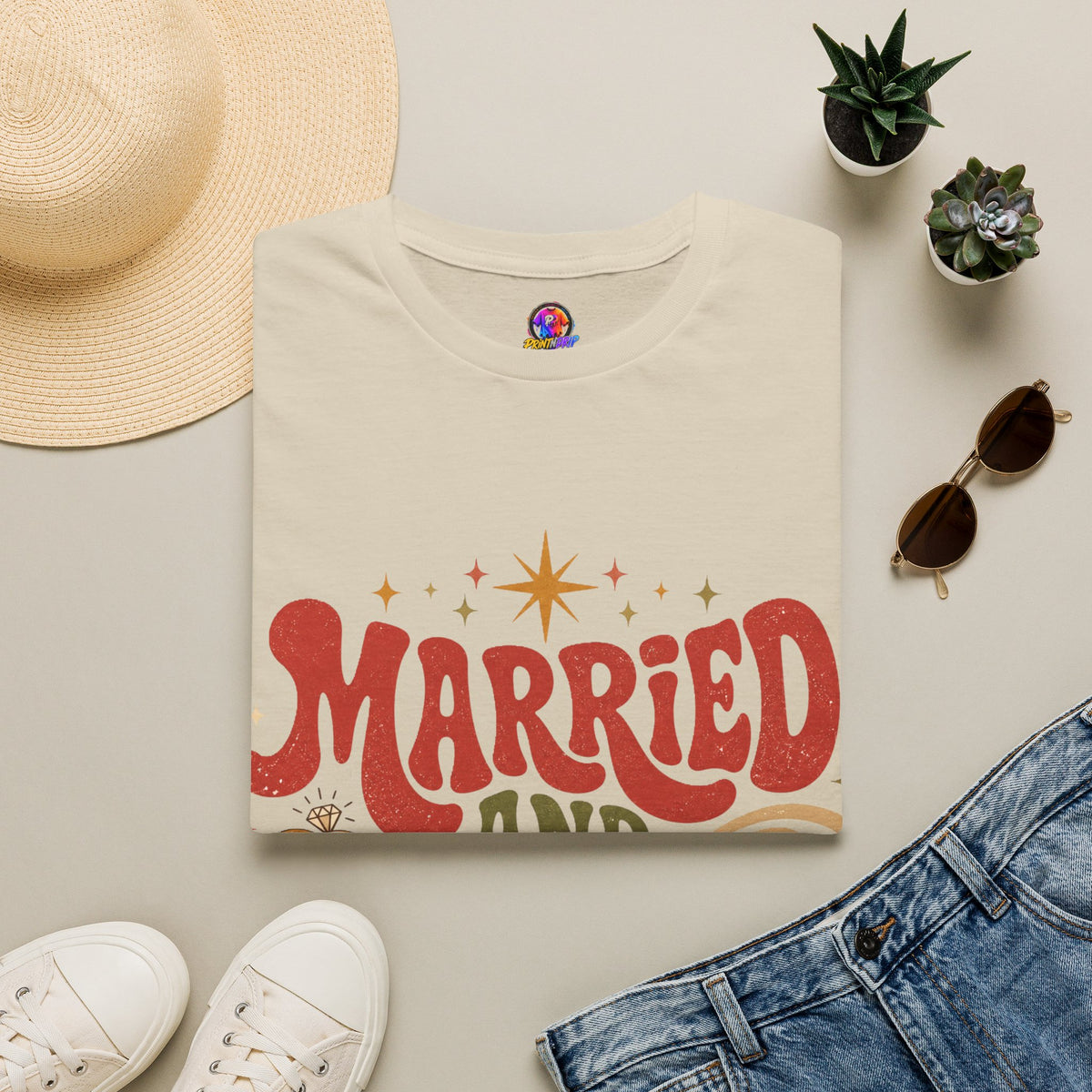 Married and Merry T-Shirt — Retro Holiday Couples Christmas Tee