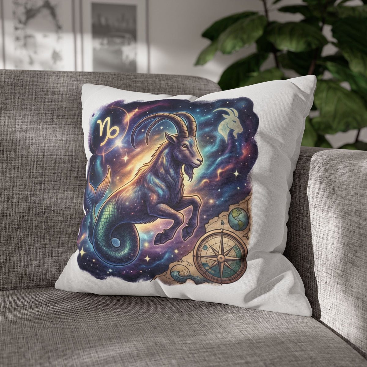 Capricorn Zodiac Throw Pillowcase — Mystical Goat Constellation Home Decor