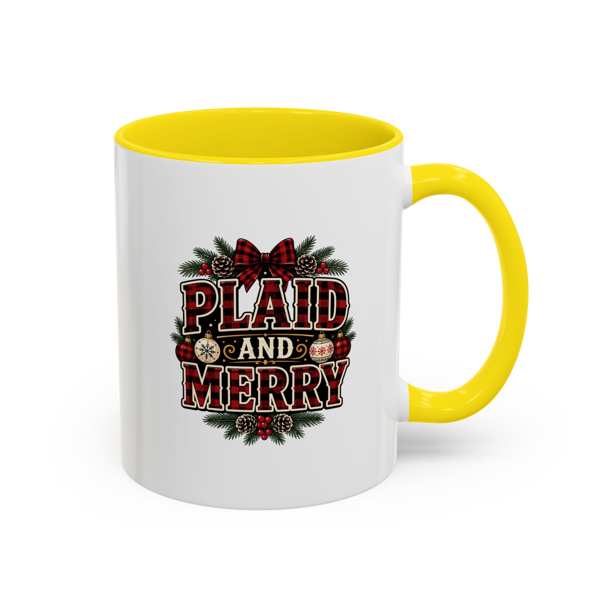 Plaid and Merry Accent Coffee Mug — Festive Buffalo Check Christmas Mug