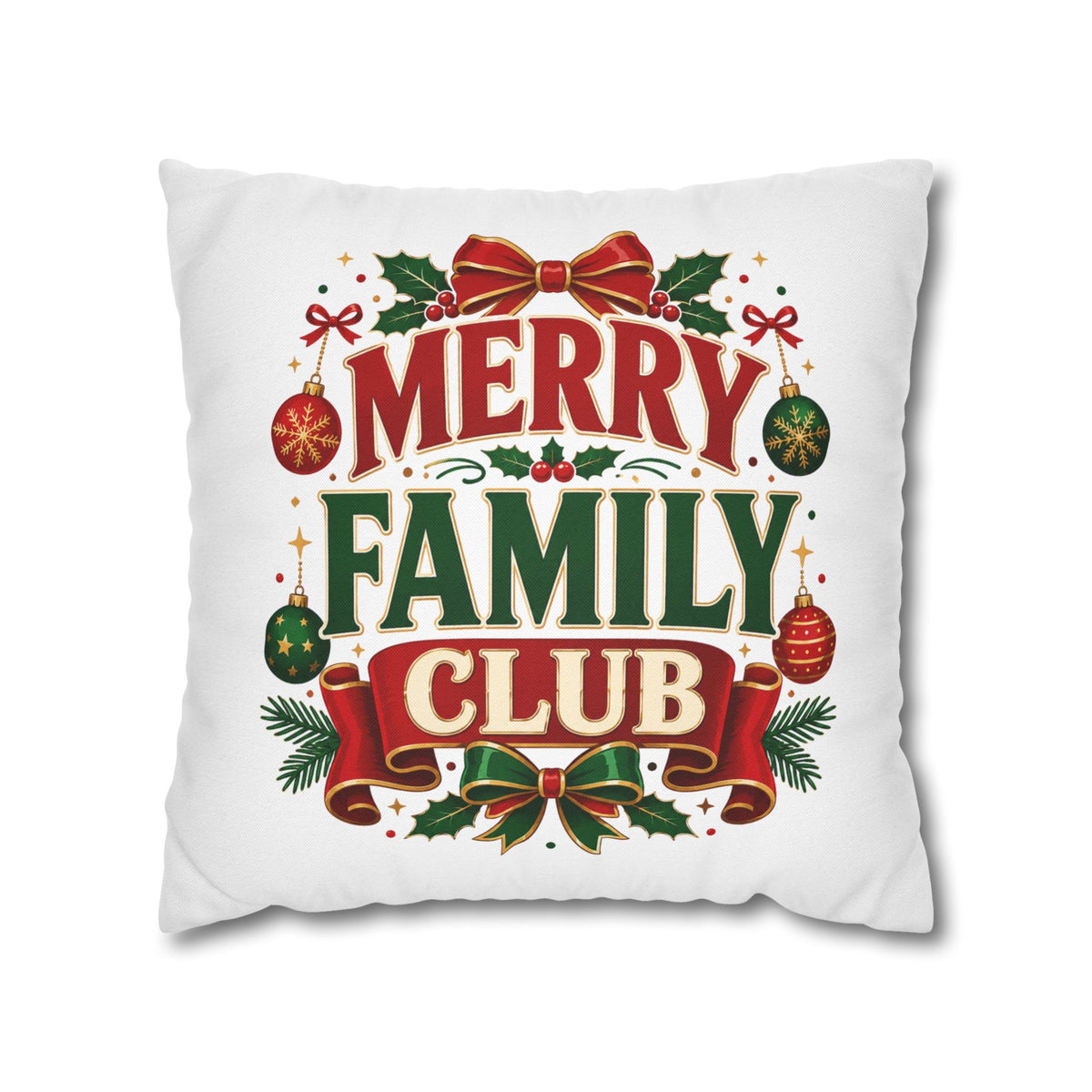 Merry Family Club Christmas Pillowcase — Festive Holiday Decorative Throw Pillow