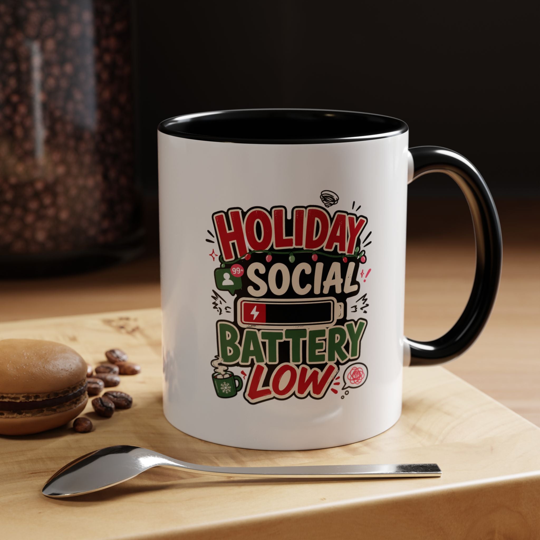 Modern Day Christmas Holiday Social Battery Low Accent  Coffee Mug